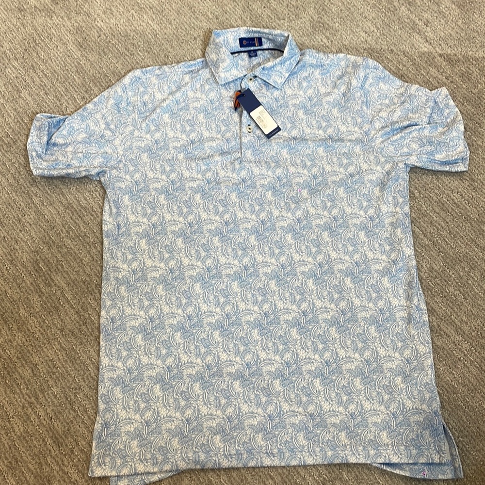 Stitch Polo Shirt with blue leaf pattern size M